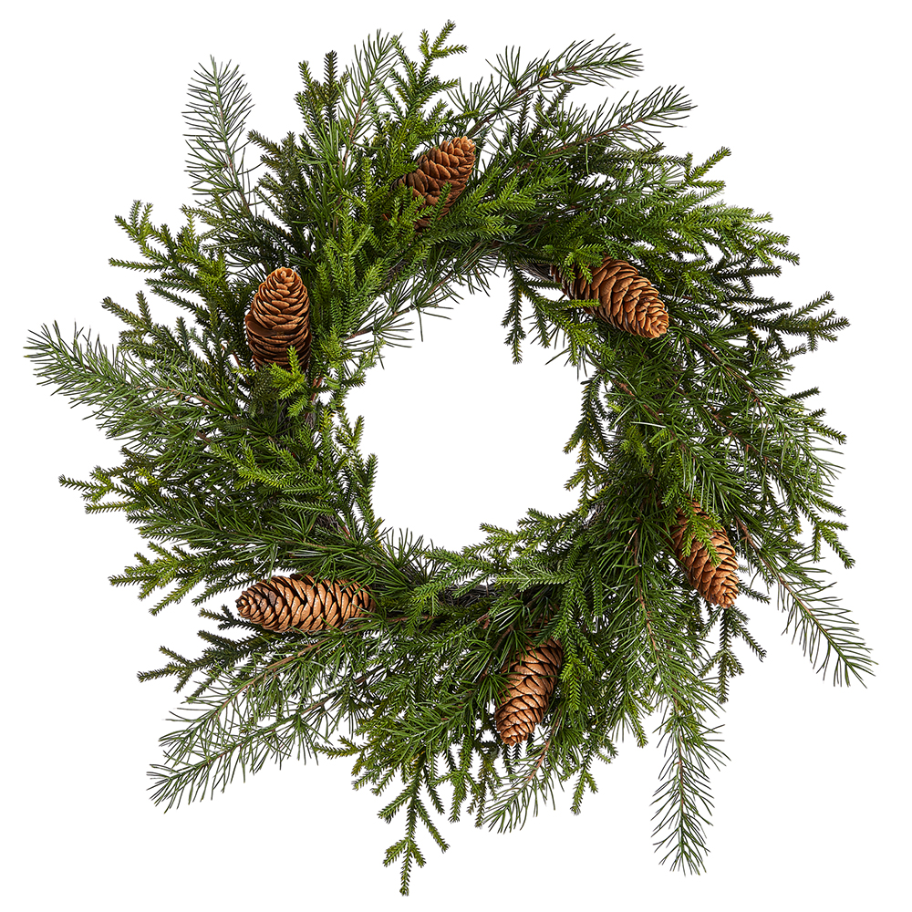 24-in Pine Wreath With Pine Cone Green Brown
