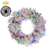 36" Snowed Pine Wreath x237 With 150 Multi Led/Multi Function Green Snow