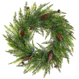 22-in Iced Pine Cone Pine Wreath Green Brown