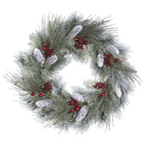 30-in Snowed Pine Cone Berry  Pine Wreath Green Red