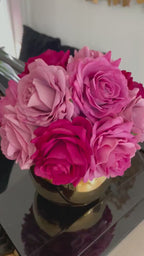 Red Silk Rose Gold Centerpiece Arrangement In Gold Vase