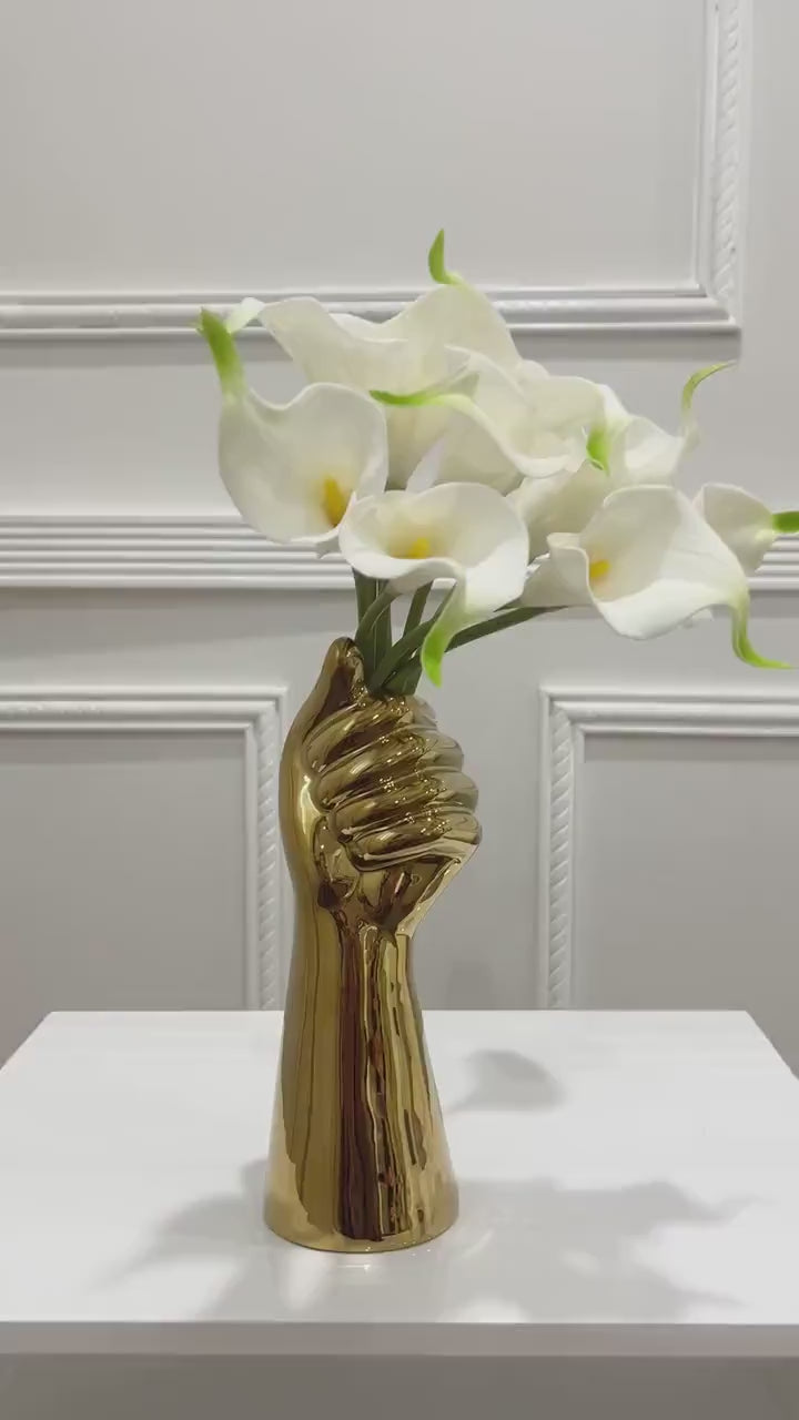 Real Touch Calla Lilies Arrangement in Gold Hand Vase