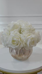 Medium Premium Real Touch White Rose Arrangement in Gold Vase