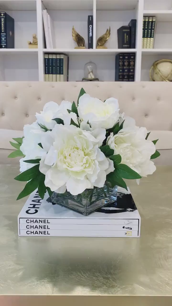 Medium Real Touch Peony Centerpiece in Square Vase