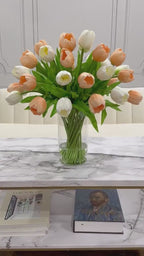 22-in Large Peach White Real Touch Tulip  Luxury Floral Centerpiece