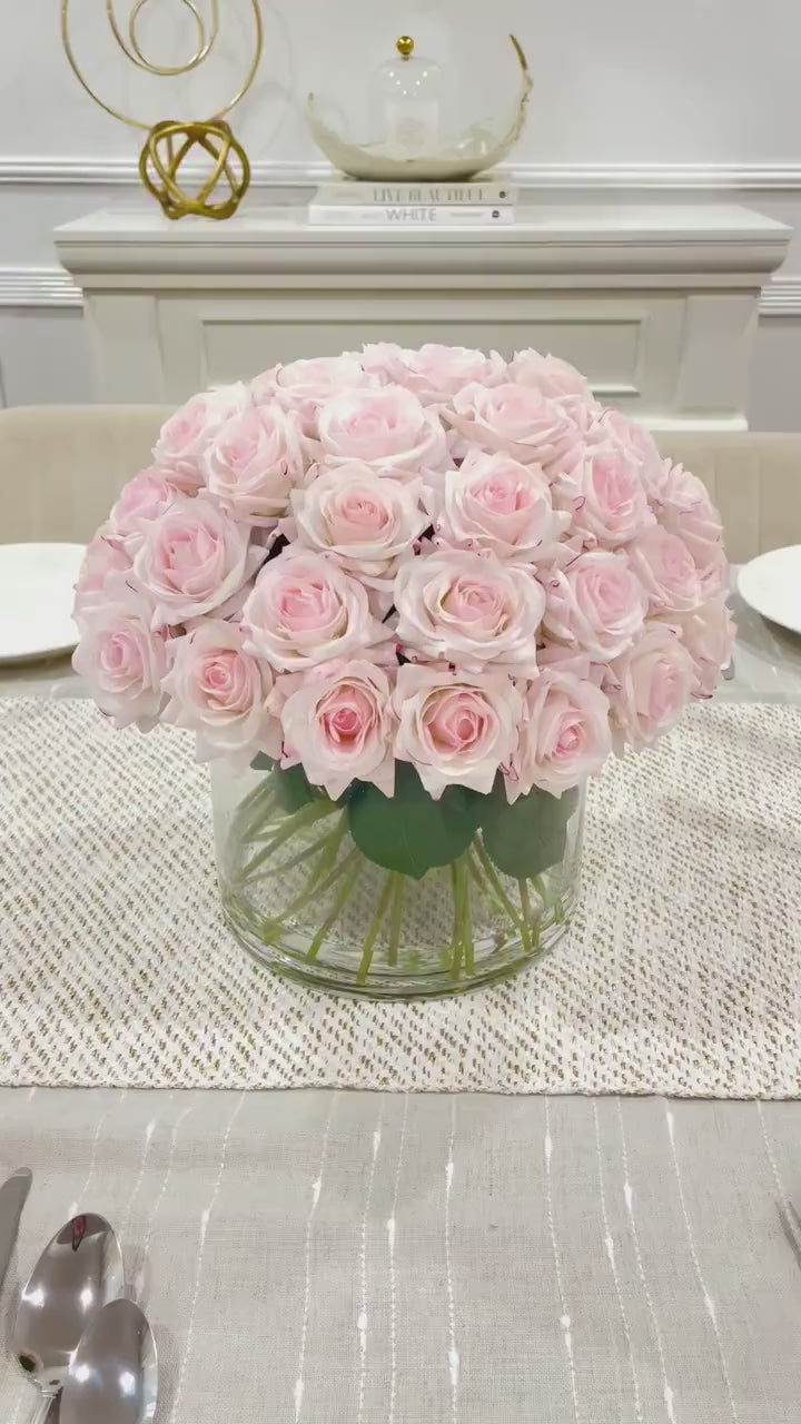 Real Touch Blush Pink Roses French Country Centerpiece