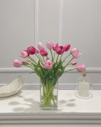Peony Tulip Arrangement in Square Glass Vase