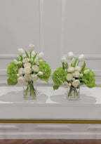 17-in Real Touch Hydrangea Peony Tulip Centerpiece in Glass Vase