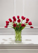 Peony Tulip Arrangement in Square Glass Vase