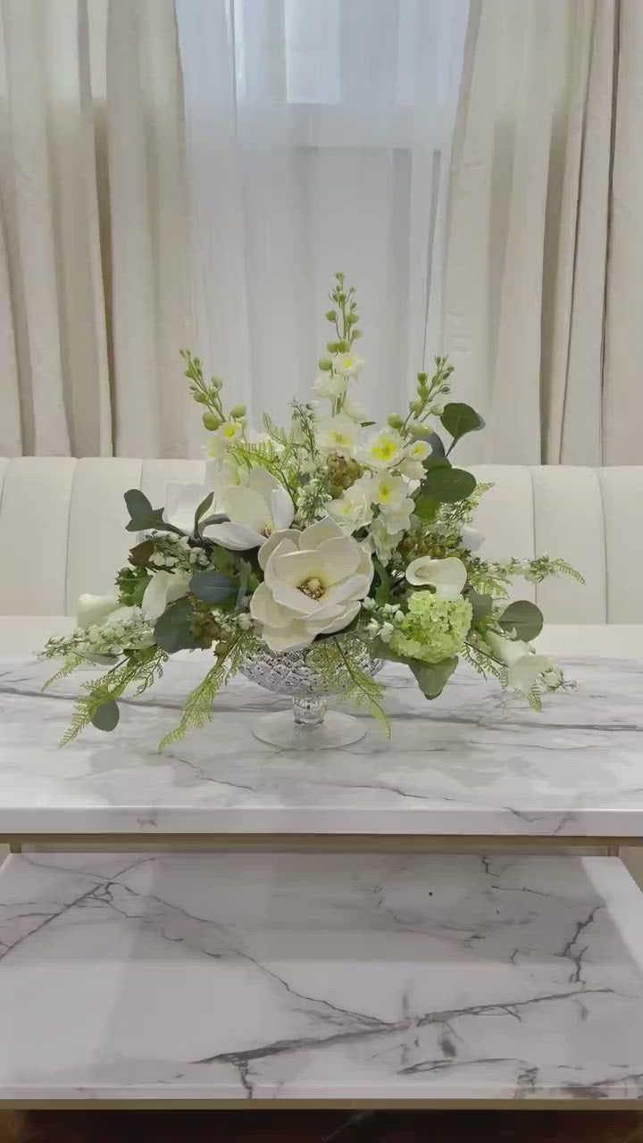 Large Real Touch Silk White Magnolia in A Goblet Glass Vase Main image