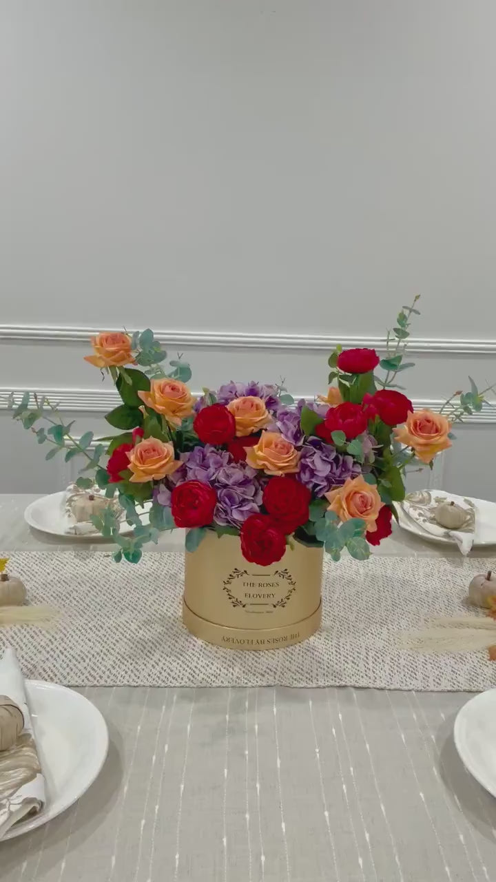 Elegant Multi Flower Centerpiece Gold Arrangement In Flovery Signature Box