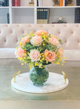 Centerpiece Arrangement- Ivory/Orange Rose Real Touch Arrangements-Real Touch Flowers Centerpiece -Faux Floral Arrangement - Flovery