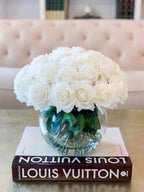 Rose Silk Flower Arrangement-Real Touch Rose Centerpiece-Silk Floral Arrangement-Table Arrangement-Roses in Faux Water-Valentine Arrangement - Flovery