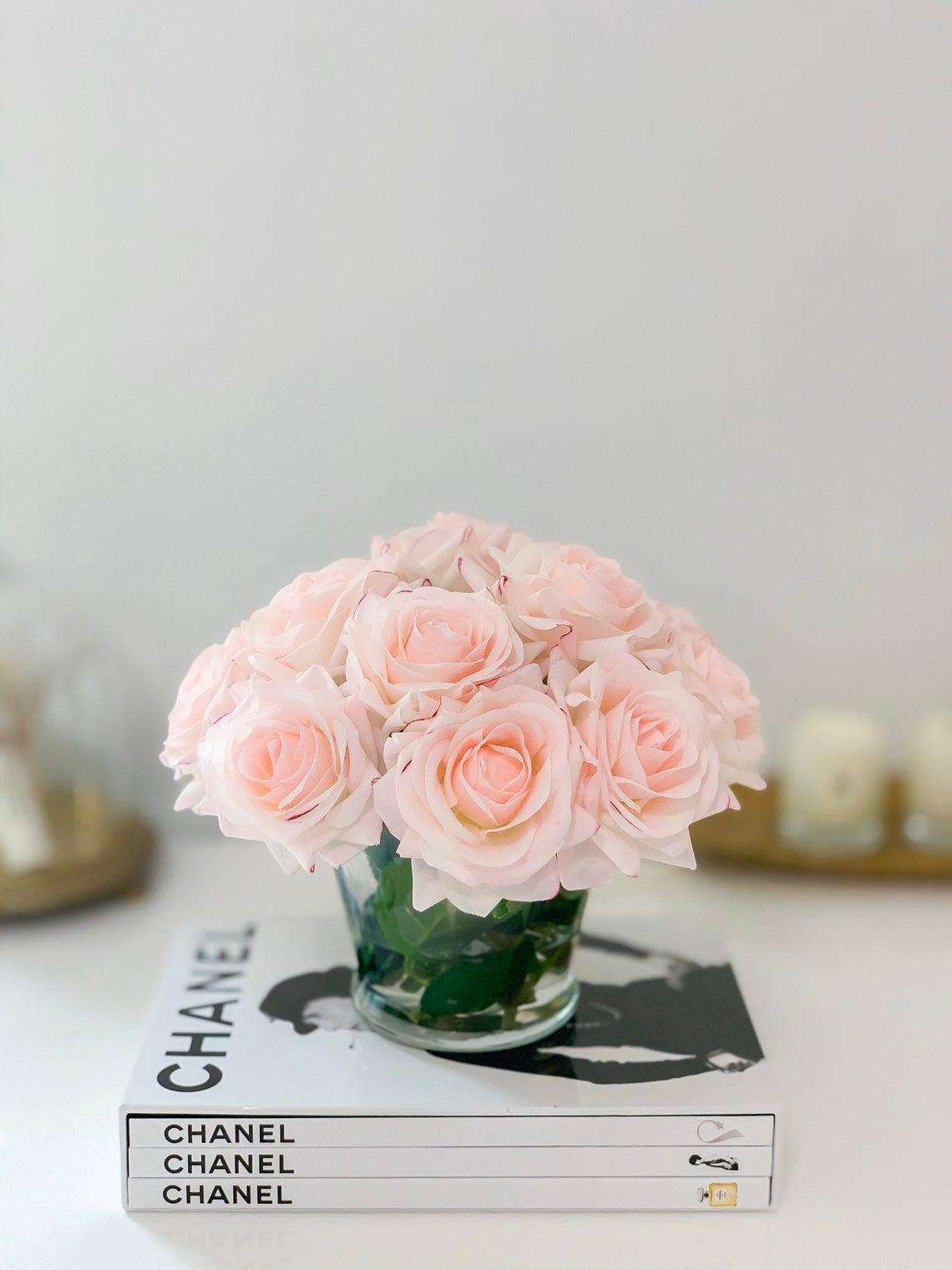 12 Rose Real Touch Arrangement in Round Glass Vase Secondary image