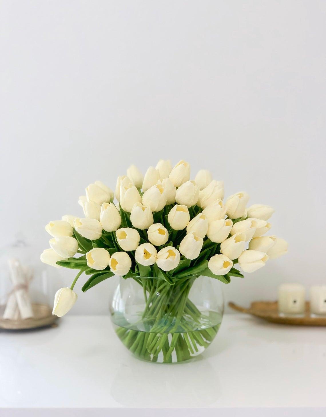 60 Tulips Centerpiece Arrangement - Flovery