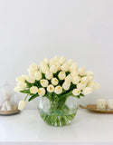 60 Tulips Centerpiece Arrangement - Flovery