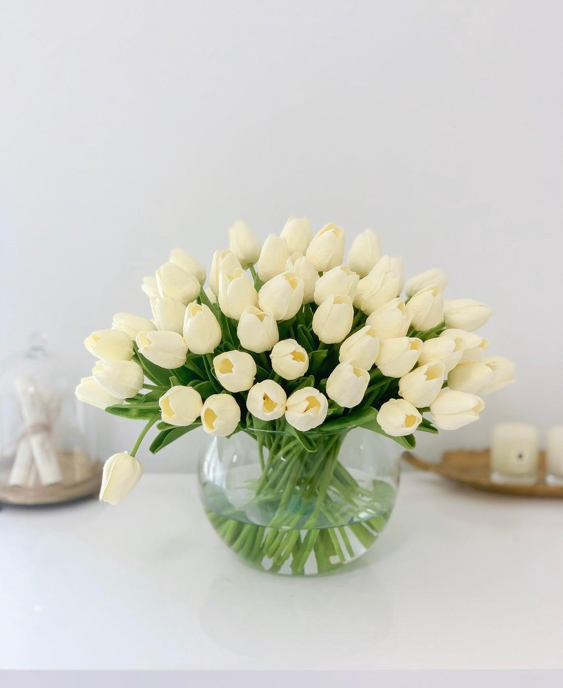 60 Tulips Centerpiece Arrangement - Flovery