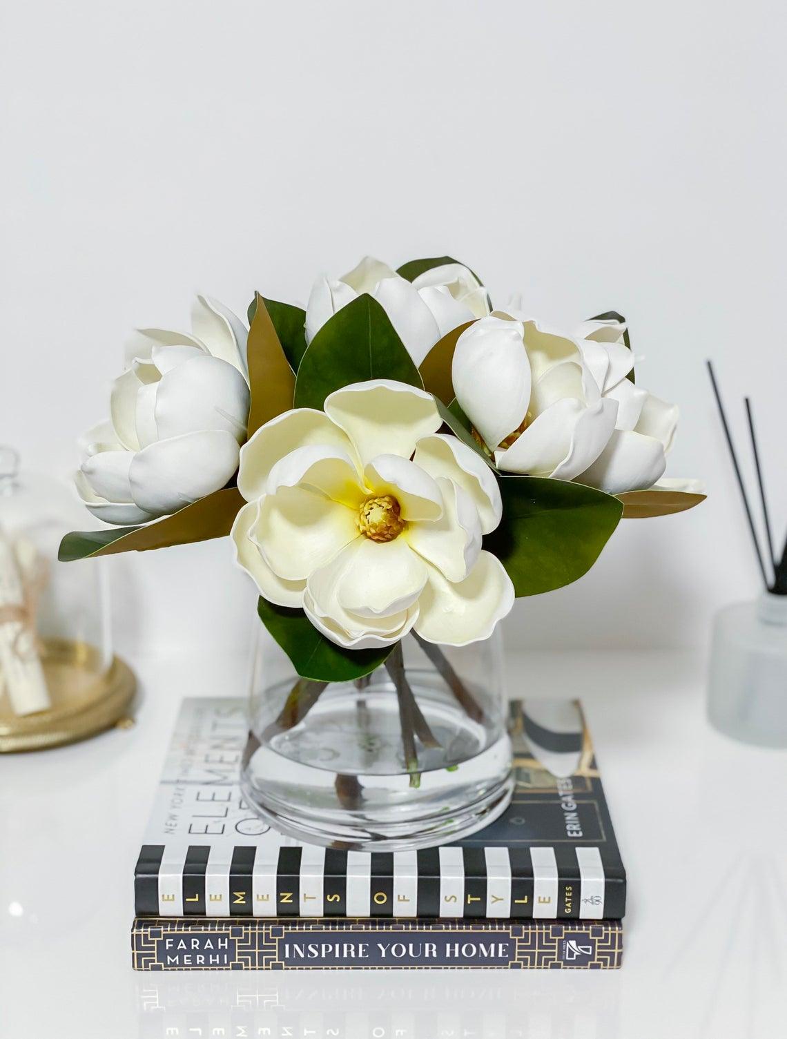 Premium Real Touch White/Cream Magnolia Arrangement - Flovery Main image