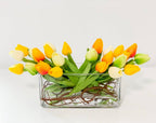 Green/White/Yellow/Orange Tulip Real Touch Flower Arrangement-Real Touch Tulips for Home Decor-Floral Arrangement-Tulip Centerpieces - Flovery