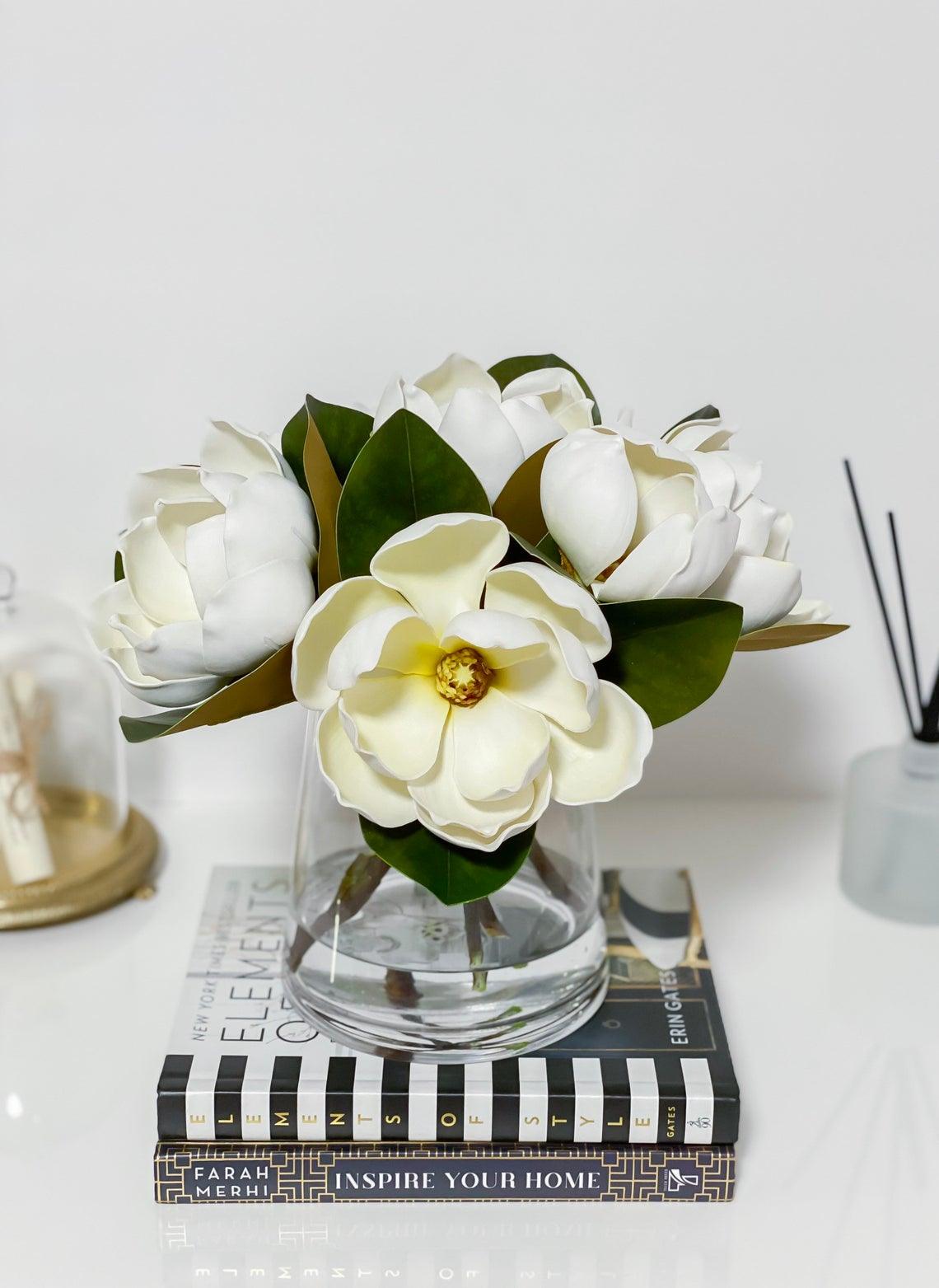Premium Real Touch White/Cream Magnolia Arrangement - Flovery