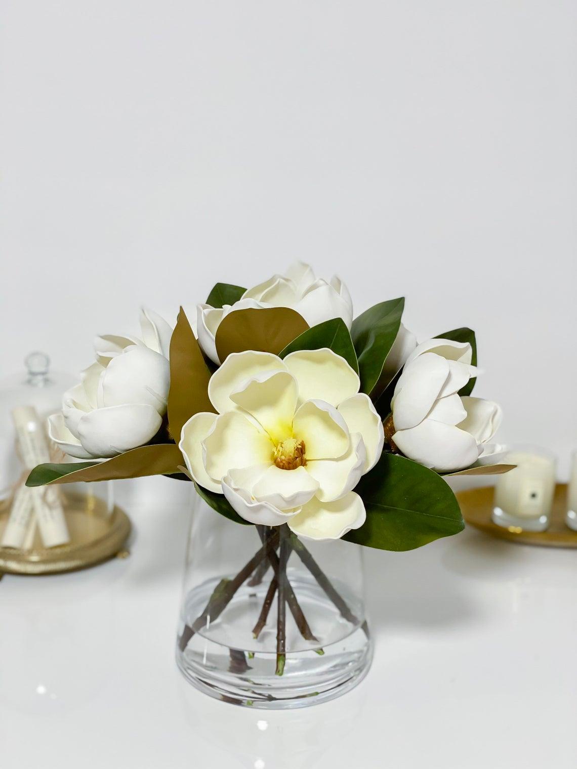 Premium Real Touch White/Cream Magnolia Arrangement - Flovery