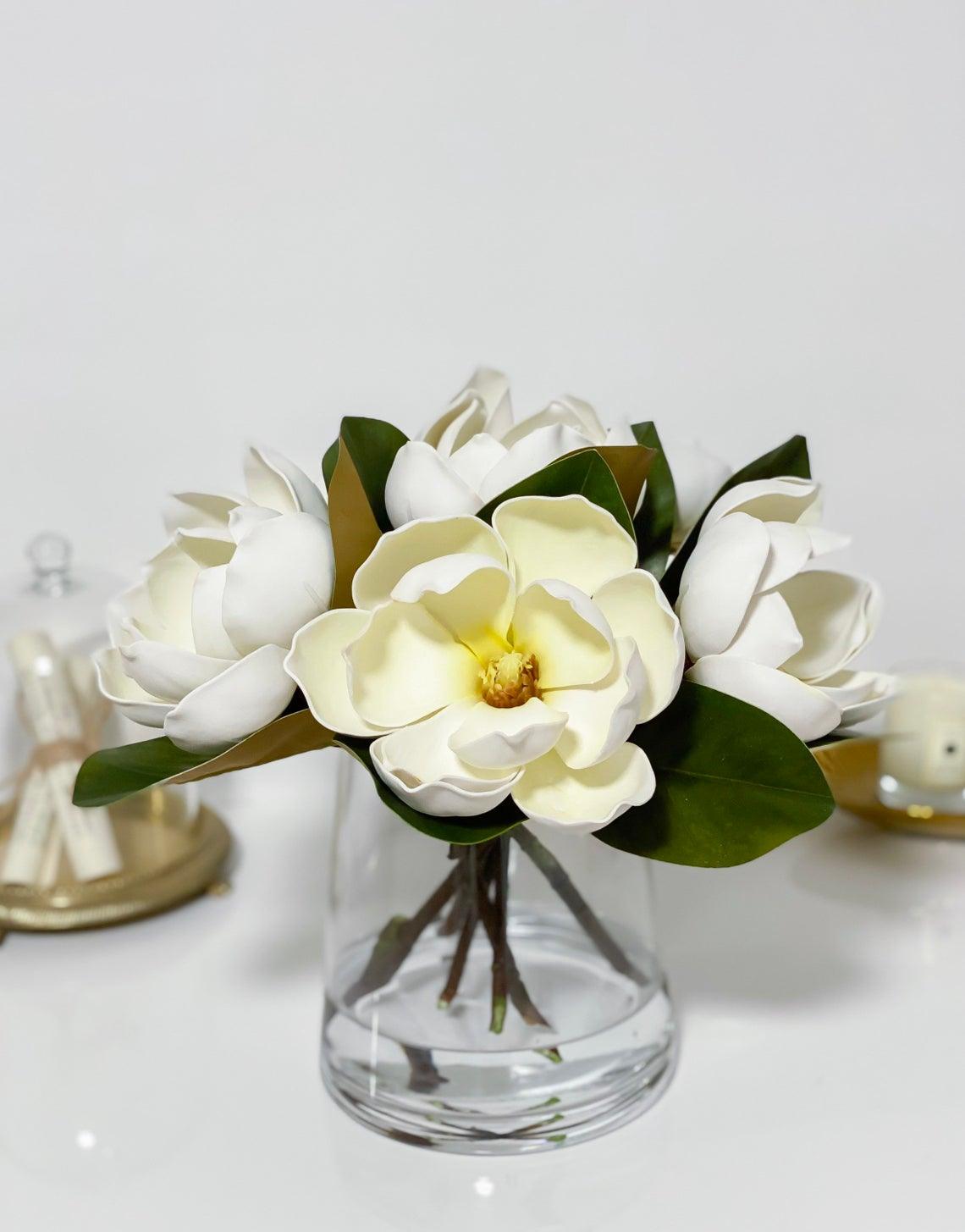 Premium Real Touch White/Cream Magnolia Arrangement - Flovery