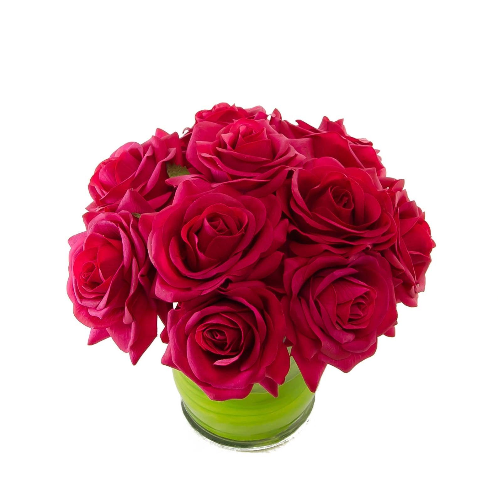 Forever Love Real Touch Magenta Roses with Leaves Arrangement - Flovery