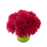 Forever Love Real Touch Magenta Roses with Leaves Arrangement - Flovery