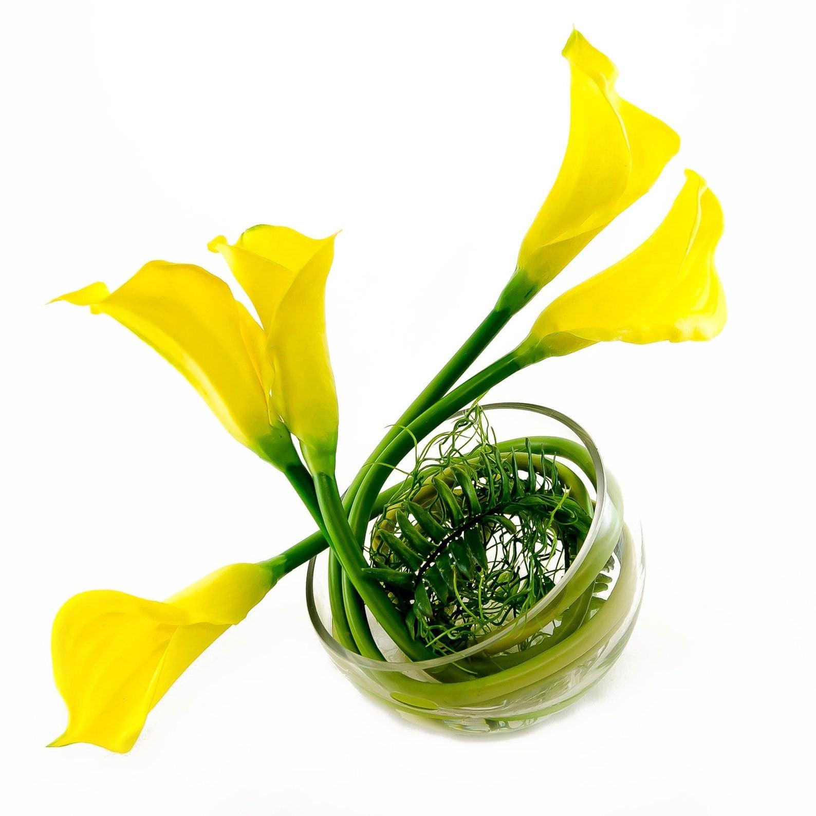 Real Touch White Calla Lily Round Glass Arrangement - Flovery