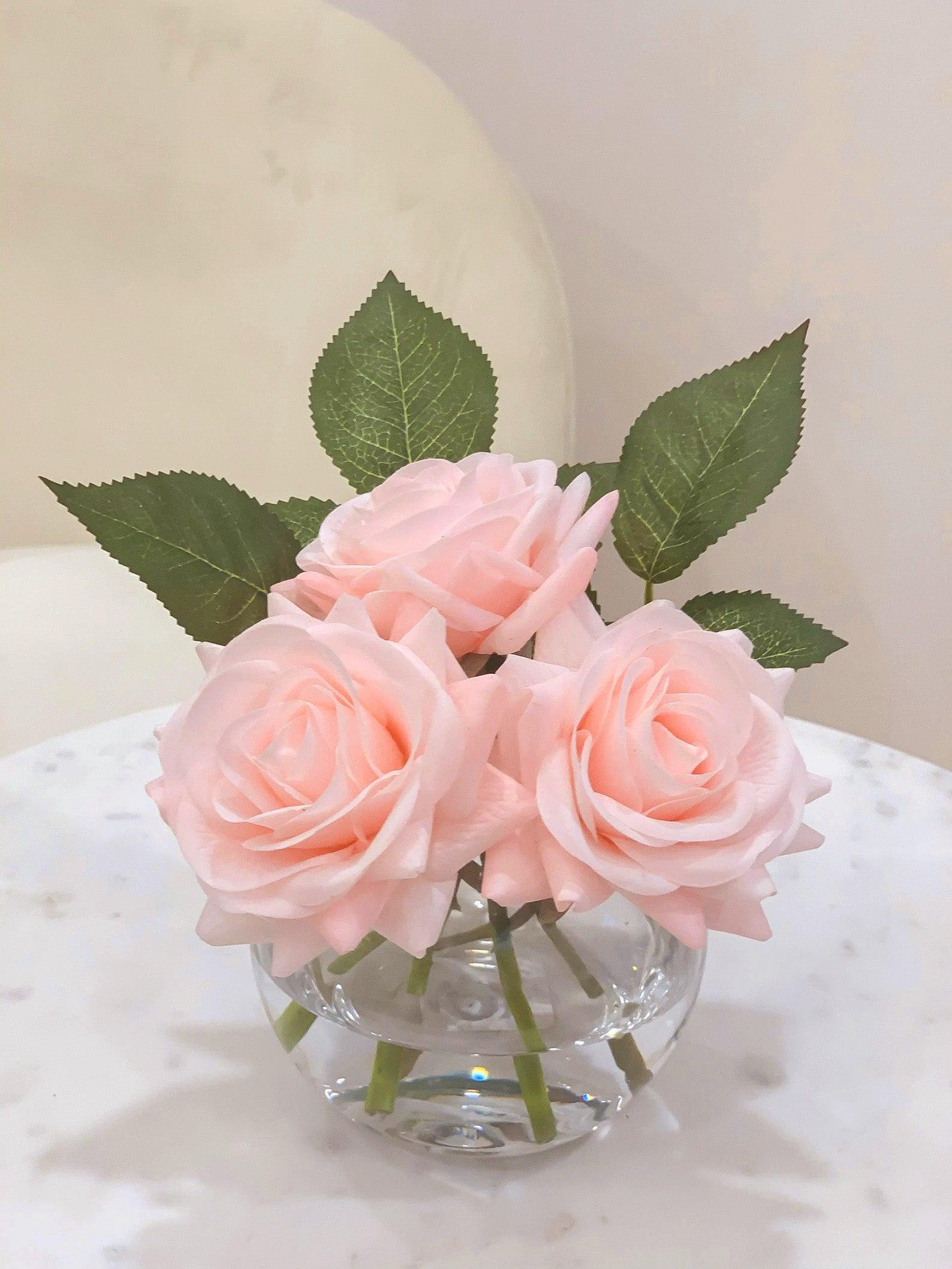 Baby Pink Roses Arrangement in Small Bubble Vase - Flovery