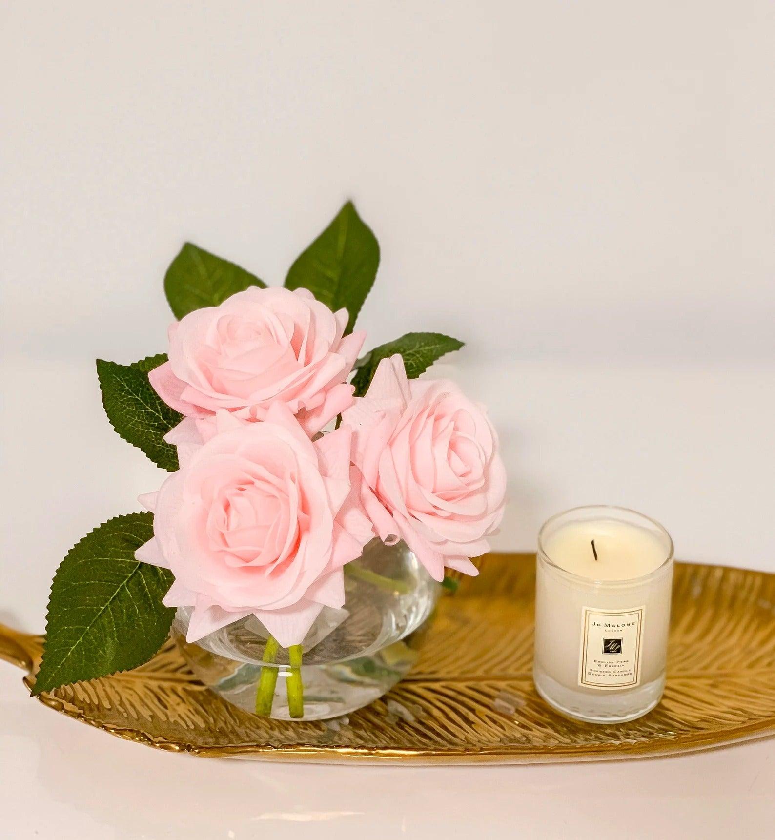 Baby Pink Roses Arrangement in Small Bubble Vase - Flovery Main image