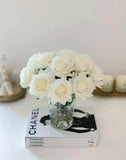 Real Touch White Rose Arrangement in Classic Glass Vase - Flovery