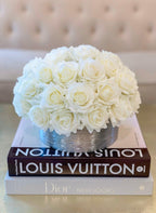Dome Shape Real Touch Roses Arrangement in Silver Vase - Flovery