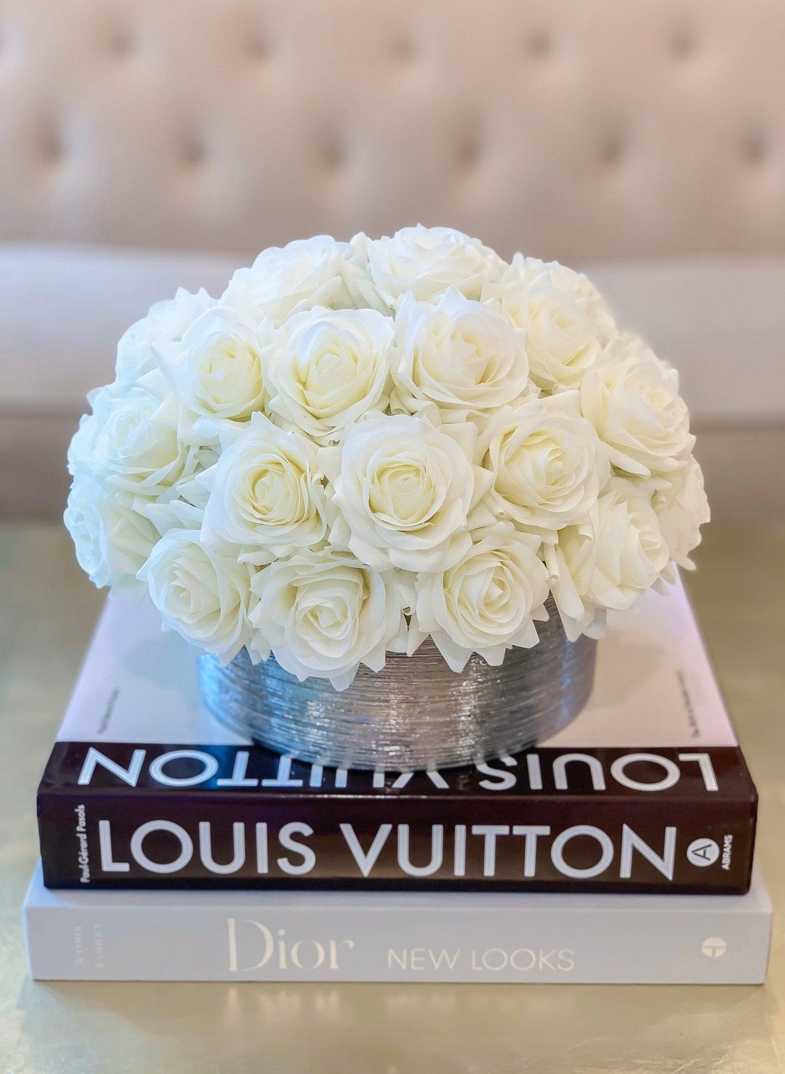 Dome Shape Real Touch Roses Arrangement in Silver Vase - Flovery