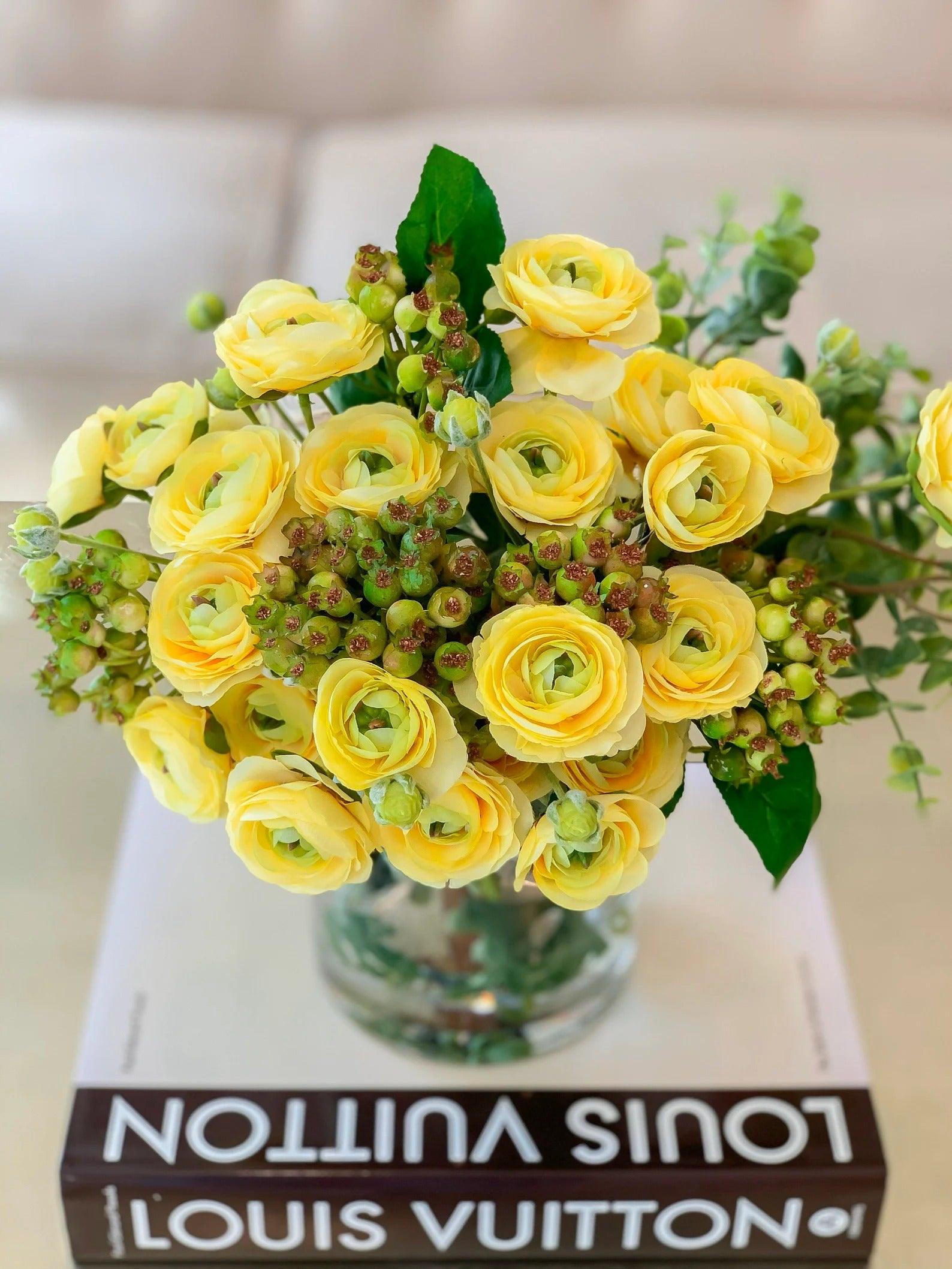 Yellow Artificial Ranunculus Arrangement Secondary image