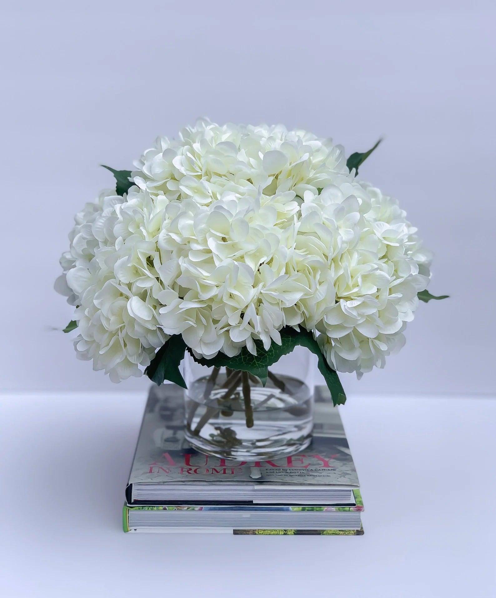 Large White Hydrangea Centerpiece Arrangement in Cylinder Vase Secondary image