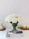 Real Touch White Rose Arrangement in Dotted Glass Vase