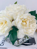 Real Touch White Large Peony Arrangement in Square Vase - Flovery
