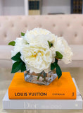 Real Touch White Large Peony Arrangement in Square Vase - Flovery