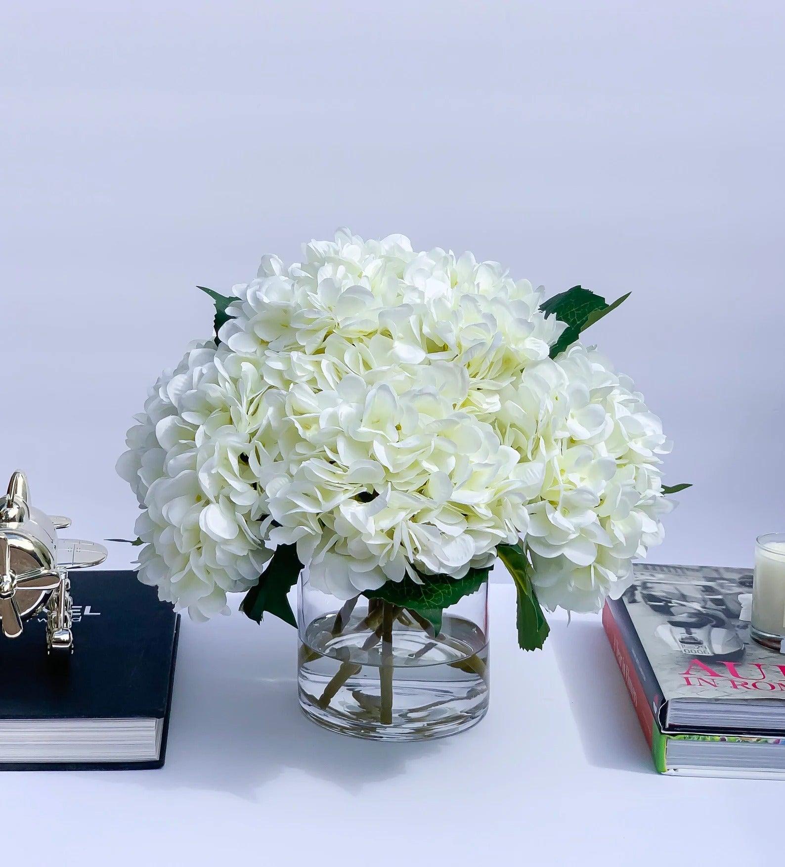 Large White Hydrangea Centerpiece Arrangement in Cylinder Vase - Flovery Main image