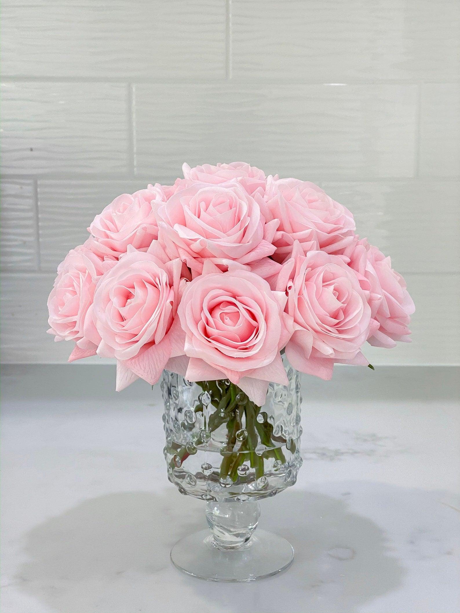 Real Touch Pink Rose Arrangement in Footed Classic Vase Secondary image