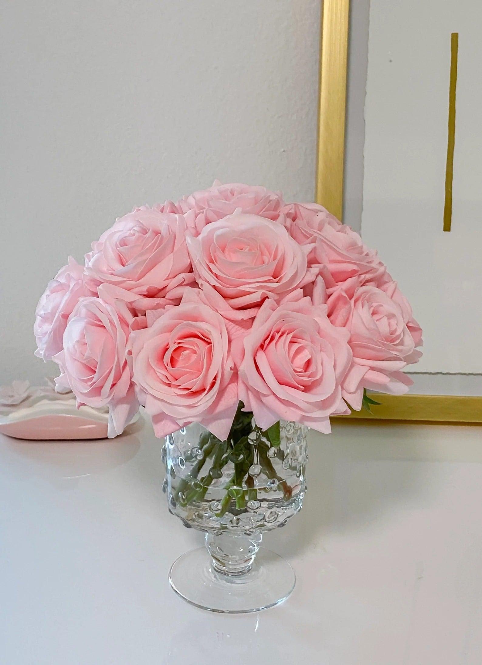 Real Touch Pink Rose Arrangement in Footed Classic Vase - Flovery
