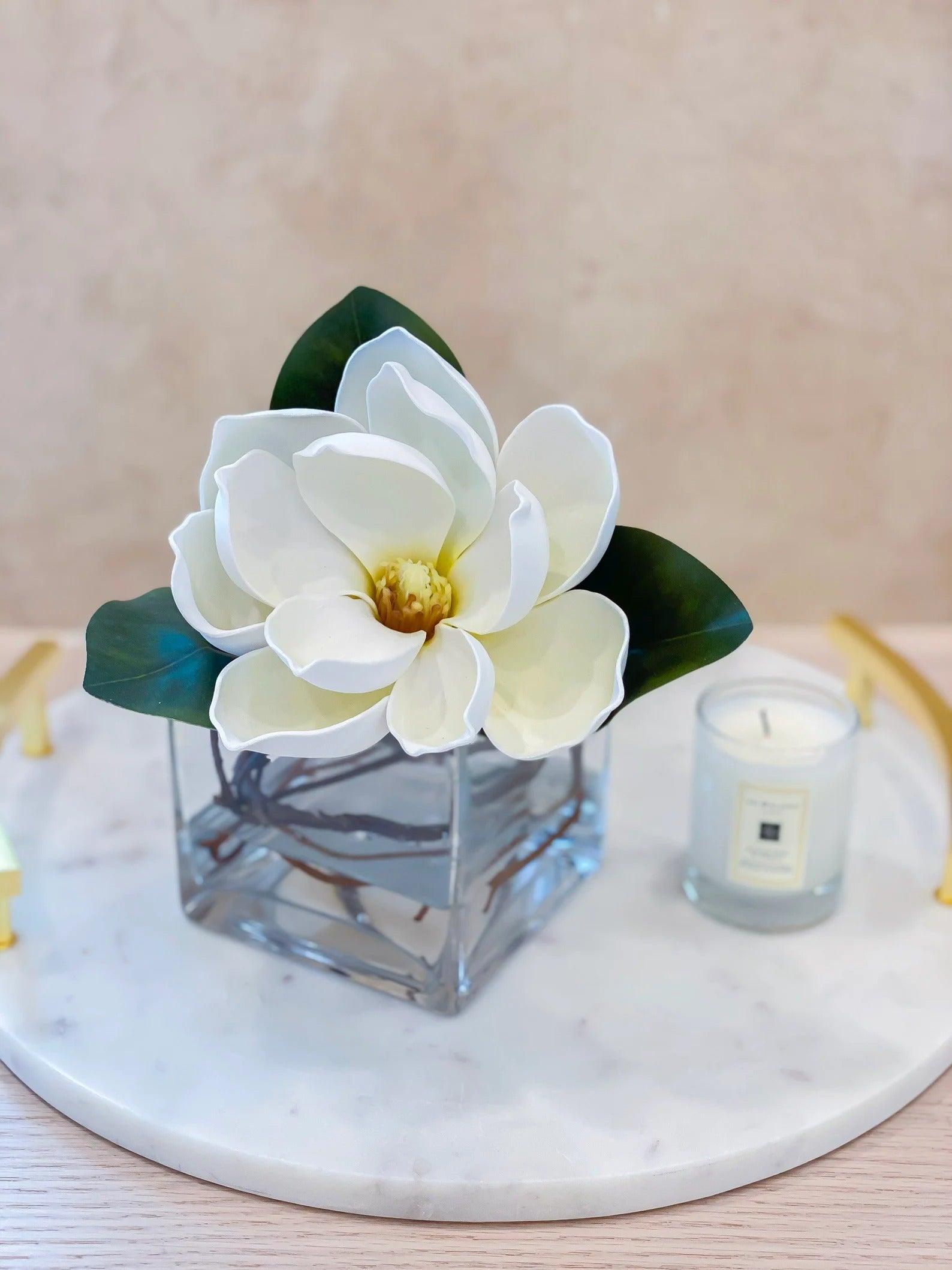 Single Real Touch Magnolia Arrangement in Square Vase - Flovery