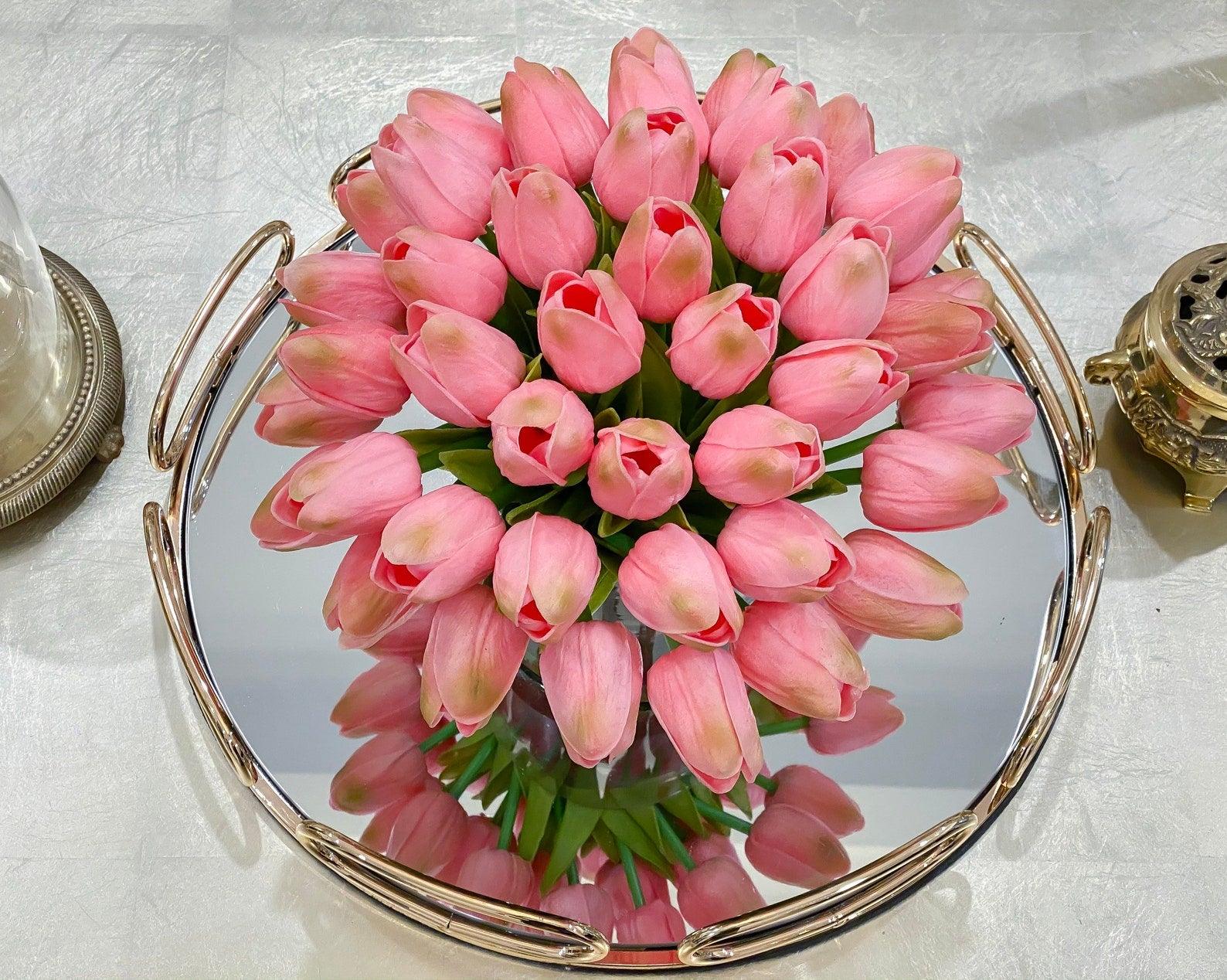 Red Pink Faux Tulip Centerpiece - Flovery