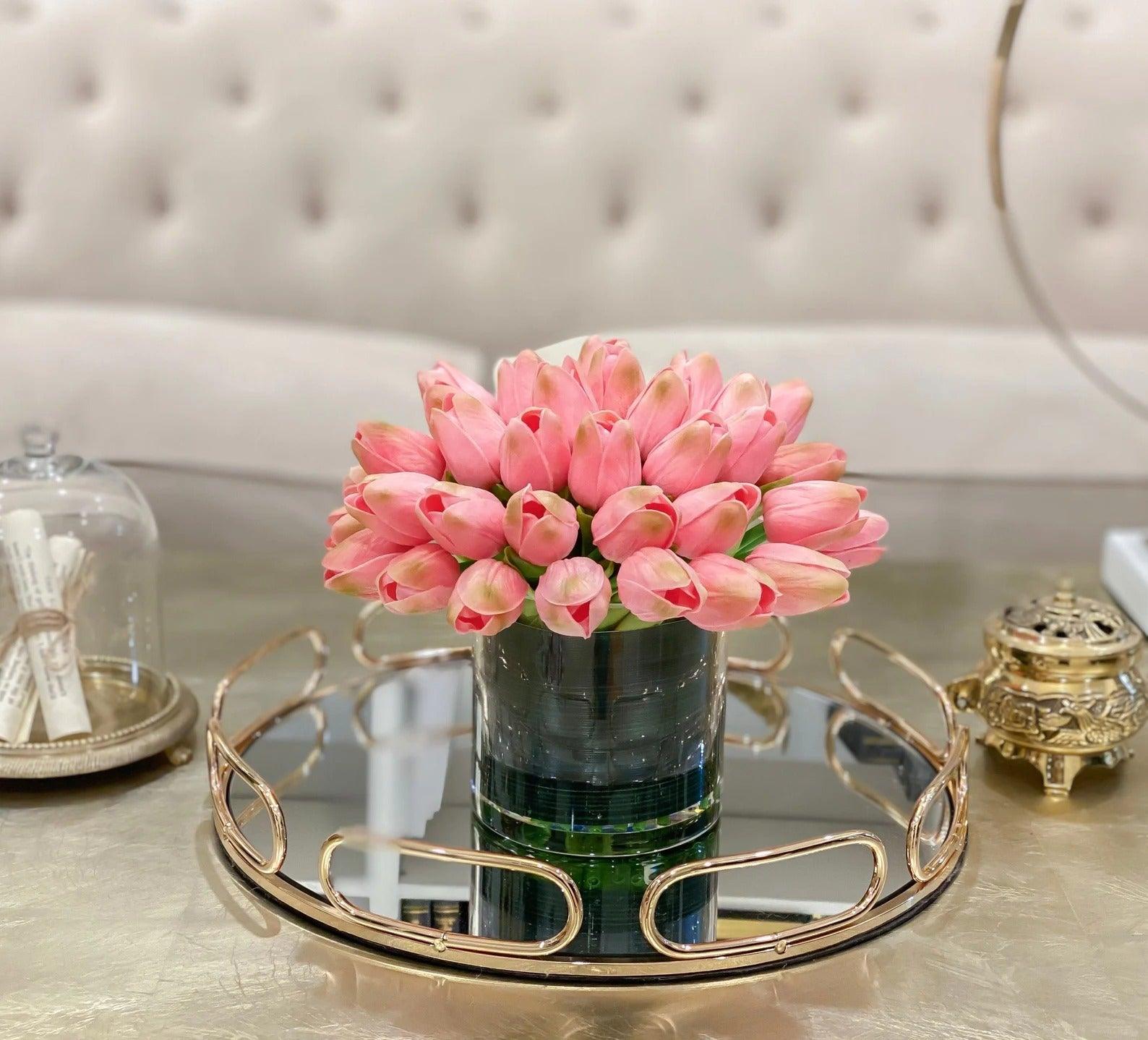 Red Pink Faux Tulip Centerpiece - Flovery Main image