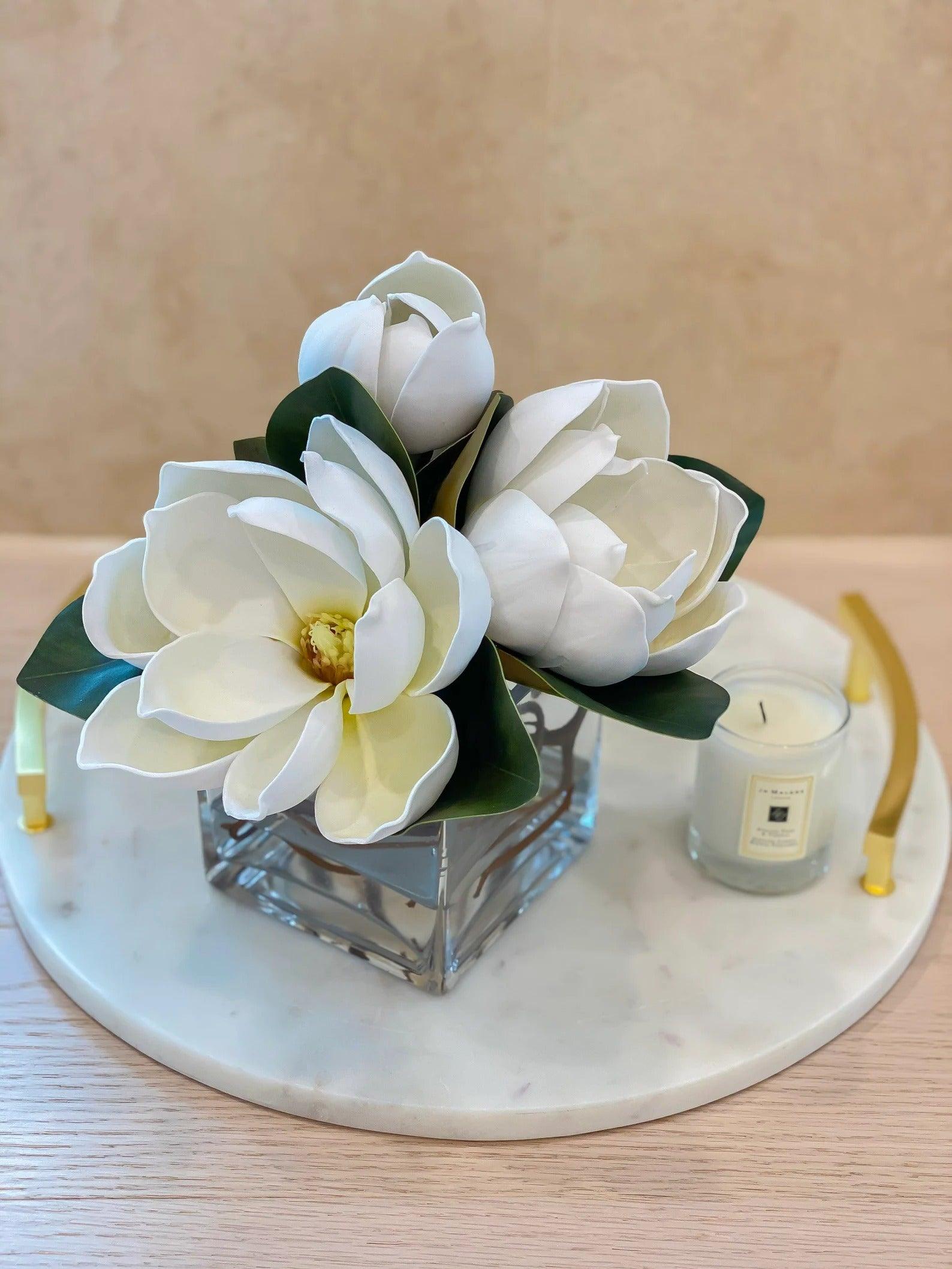 Real Touch Artificial Magnolias Arrangement in Square Vase Secondary image