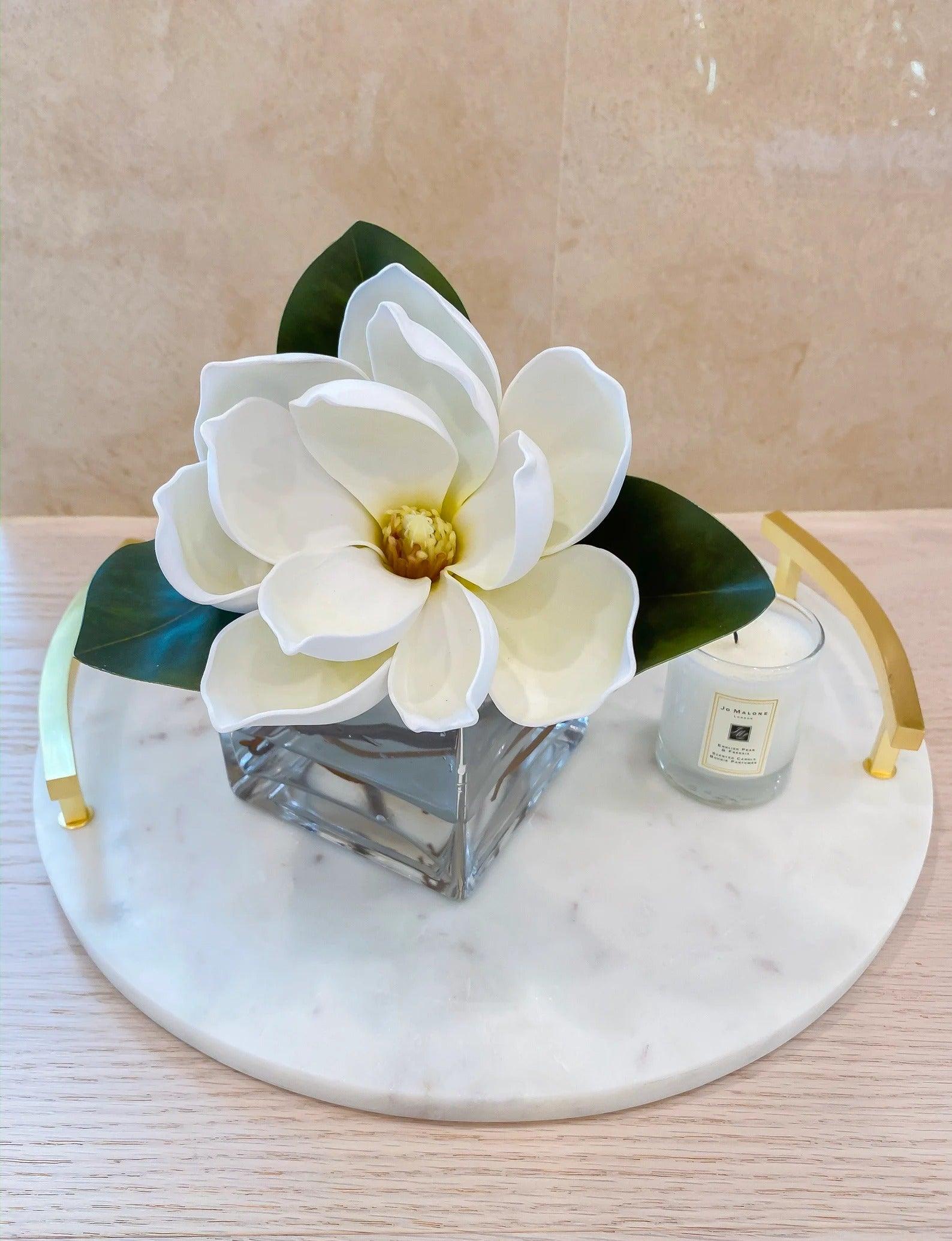 Single Real Touch Magnolia Arrangement in Square Vase Secondary image