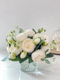 Rose Peonies Arrangement In Roman Glass Vase
