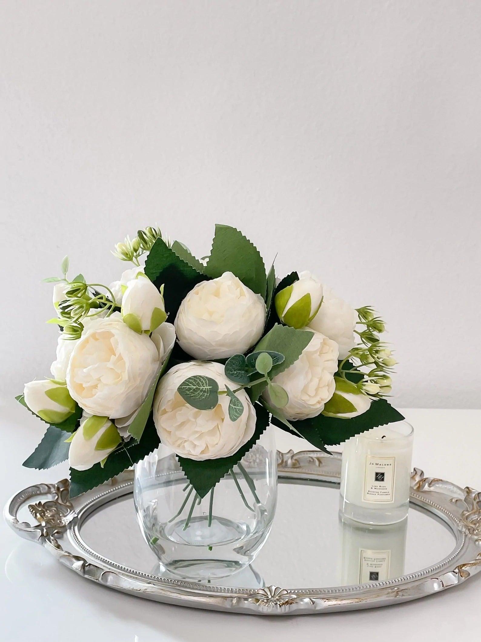 Rose Peonies Arrangement In Farmhouse Glass Vase - Flovery Main image