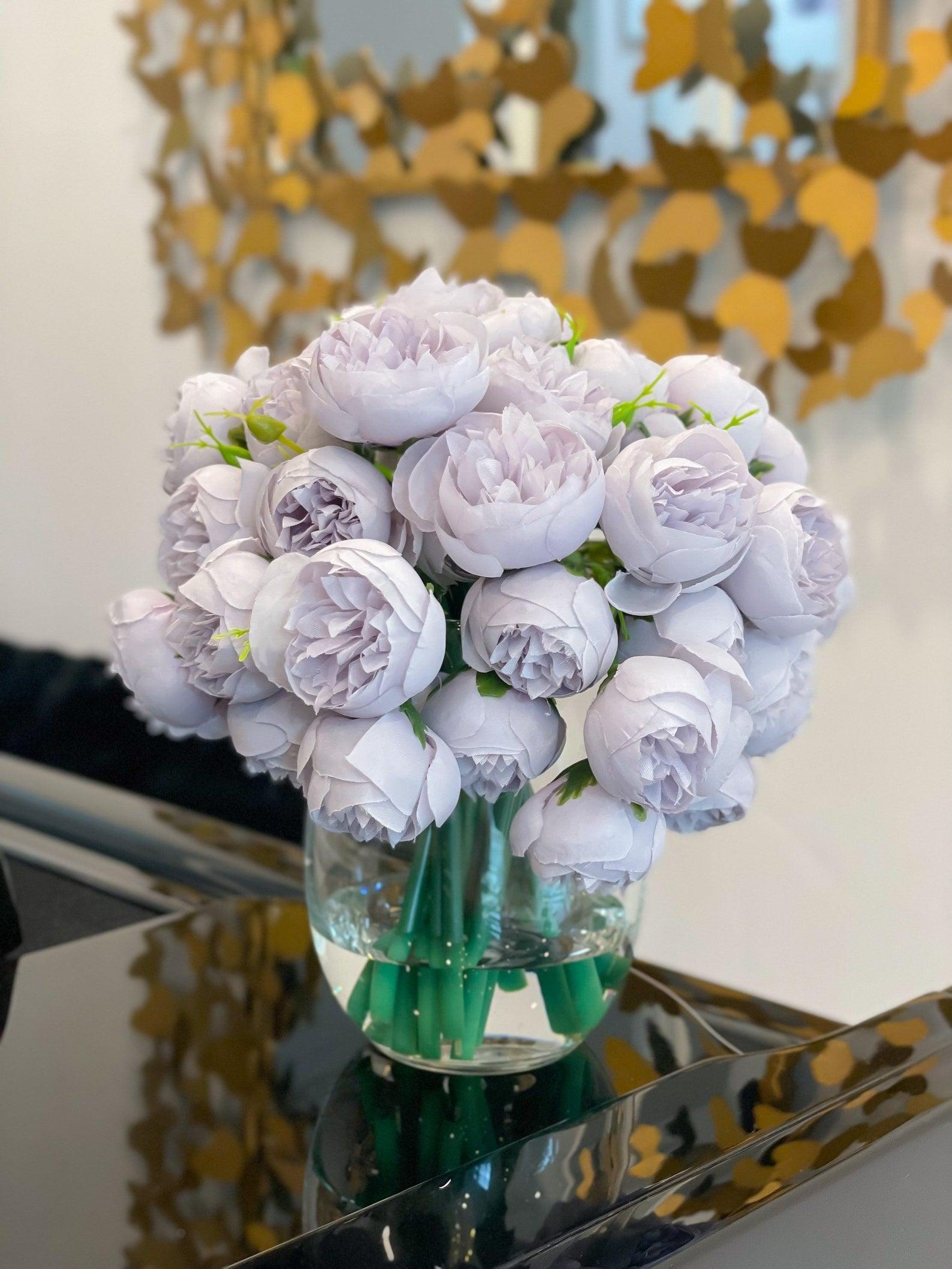 Silk Rose Peonies Arrangement in Minimalist Vase - Flovery Main image